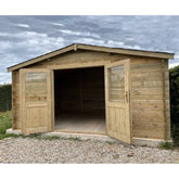 Abri en bois massif 12m² PRIMO 28mm traité teinté marron Gardy Shelter Ma boutique